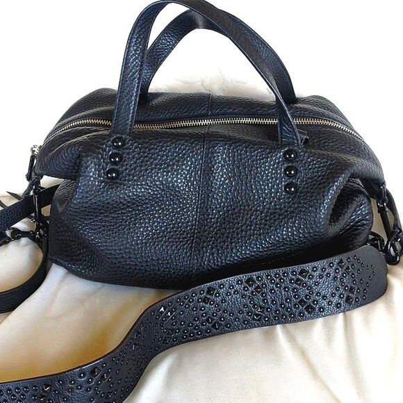 Rebecca Minkoff Leather Satchel With Studded Guitar Strap 🖤Black - Picture 4 of 16